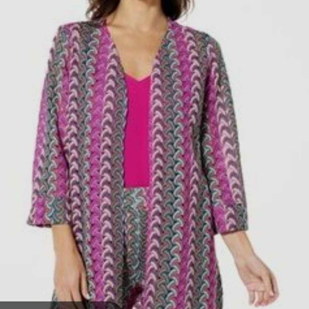 G by Giuliana Black Label Open Front Knit Cardigan Geometric Pattern‎ Size S